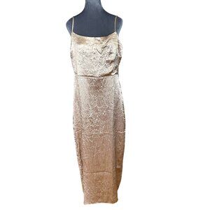 Ribbed Gold Midi Slip Dress With Adjustable Spaghetti Straps By Rihoa Size L 97%